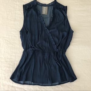 Anthropologie Dolan navy satin surplice ruffle top